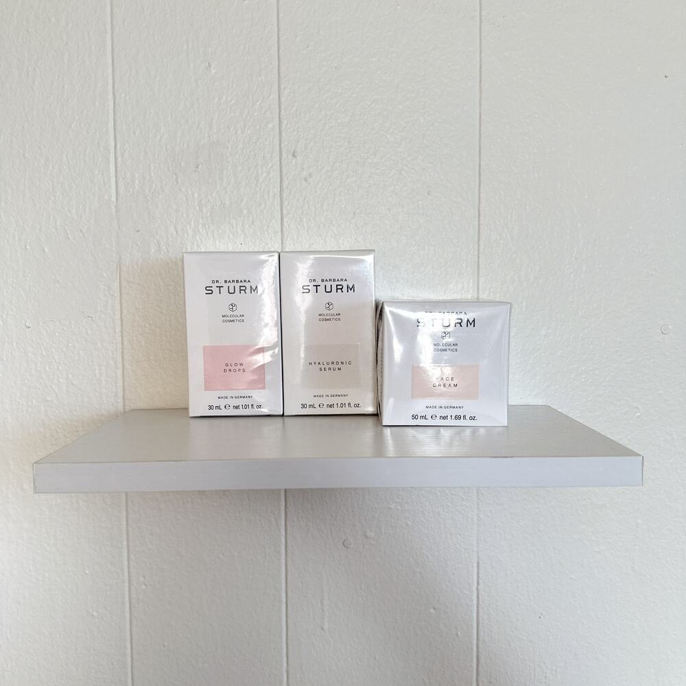 Dr Barbara Sturm 3 Piece Set | Hyaluronic Serum Glow Drops Face Cream Full Size
